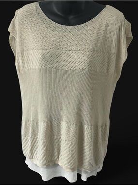 Lafayette 148 New York Cream Layered Knit Shell Tank